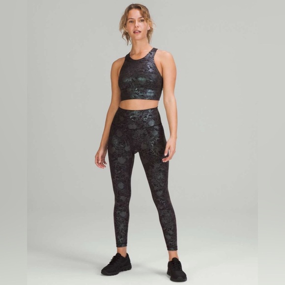 Lululemon Iridescent Foil Set Wunder Train Leggings 25” Longline Bra Black 4 - Picture 1 of 15